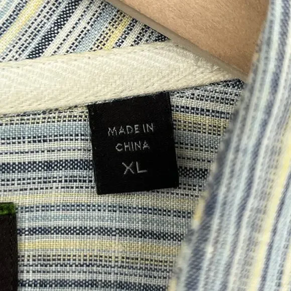 JOSEPH ABBOUD Shirt Mens XL Linen Collection Striped Button Up Woven Blue - Picture 11 of 16